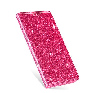 Θήκη Samsung Galaxy A41 OEM Skin Glitter Series με βάση στήριξης, υποδοχή καρτών και μαγνητικό κούμπωμα Flip Wallet από συνθετικό δέρμα και TPU φούξια - Image 3
