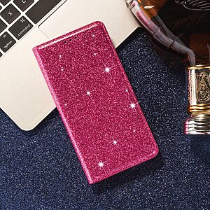 Θήκη Samsung Galaxy A41 OEM Skin Glitter Series με βάση στήριξης, υποδοχή καρτών και μαγνητικό κούμπωμα Flip Wallet από συνθετικό δέρμα και TPU φούξια - Image 4