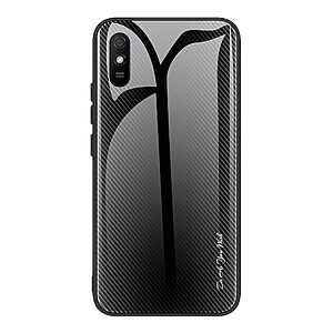 Θήκη Xiaomi Redmi 9A OEM Color Brushed Carbon με Πλάτη από Tempered Glass και εσωτερικό TPU μαύρο