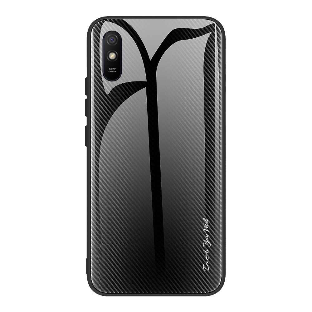 Θήκη Xiaomi Redmi 9A OEM Color Brushed Carbon με Πλάτη από Tempered Glass και εσωτερικό TPU μαύρο