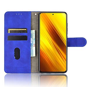 Θήκη Xiaomi Poco X3 NFC / X3 Pro OEM Skin Touch Series με βάση στήριξης, υποδοχές καρτών και μαγνητικό κούμπωμα Flip Wallet από συνθετικό δέρμα και TPU μπλε - Image 4