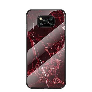 Θήκη Xiaomi Poco X3 NFC OEM σχέδιο Marble με Πλάτη Tempered Glass και TPU κόκκινο