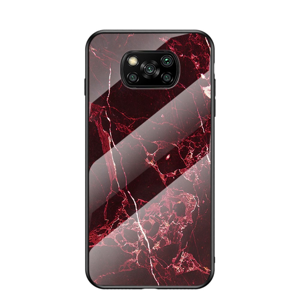 Θήκη Xiaomi Poco X3 NFC OEM σχέδιο Marble με Πλάτη Tempered Glass και TPU κόκκινο Θήκη Xiaomi Poco X3 NFC OEM σχέδιο Marble με Πλάτη Tempered Glass και TPU κόκκινο