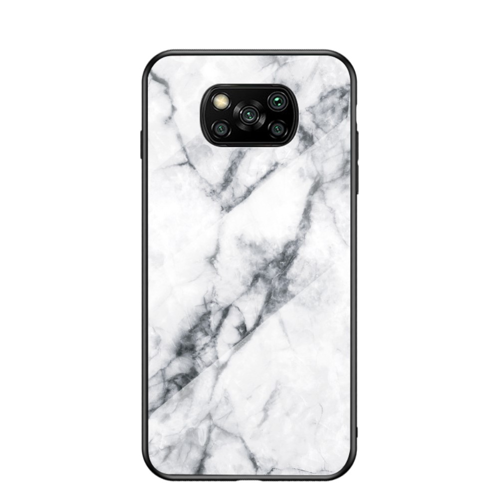 Θήκη Xiaomi Poco X3 NFC OEM σχέδιο Marble με Πλάτη Tempered Glass και TPU λευκό