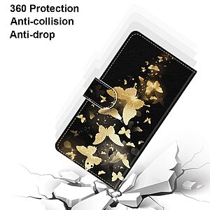 Θήκη Xiaomi Redmi 9C OEM Gold Butterflies με βάση στήριξης, υποδοχές καρτών και μαγνητικό κούμπωμα Flip Wallet από συνθετικό δέρμα και TPU - Image 4