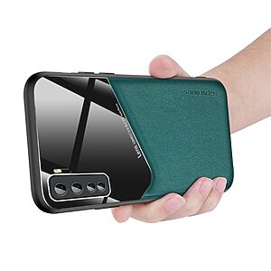 Θήκη Huawei P40 Lite 5G OEM Magnetic Glass Series πλάτη με ενσωματωμένο μαγνήτη και υποστήριξη μαγνητικής βάσης από συνθετικό δέρμα TPU πράσινο - Image 4