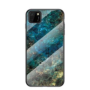 Θήκη Huawei Y5p OEM σχέδιο Marble με Πλάτη Tempered Glass TPU σμαραγδί