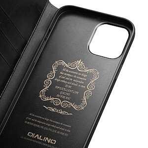 Θήκη iPhone 12 Pro Max QIALINO book από Premium αυθεντικό δέρμα Genuine Cowhide μαύρο - Image 3