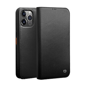 Θήκη iPhone 12 Pro Max QIALINO book με μαγνητικό κούμπωμα από Premium αυθεντικό δέρμα Genuine Cowhide μαύρο