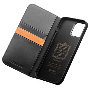 Θήκη iPhone 12 Pro Max QIALINO book από Premium αυθεντικό δέρμα Genuine Cowhide μαύρο - Image 4