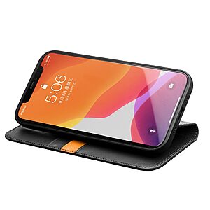 Θήκη iPhone 12 Pro Max QIALINO book από Premium αυθεντικό δέρμα Genuine Cowhide μαύρο - Image 5