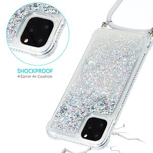 Θήκη iPhone 12 Pro Max OEM πλάτη με κορδόνι και διακριτική σκόνη γκλίτερ άμμου από αντικραδασμικό TPU λευκό - Image 4