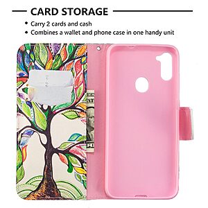 Θήκη Samsung Galaxy M11 OEM Colorized Tree με βάση στήριξης, υποδοχές καρτών και μαγνητικό κούμπωμα Flip Wallet από συνθετικό δέρμα και TPU - Image 3