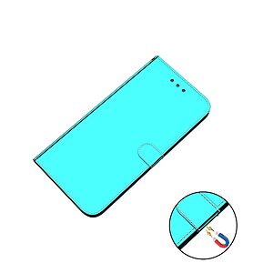 Θήκη Samsung Galaxy M11 OEM Mirror Surface γυαλιστερή με βάση στήριξης, υποδοχές καρτών και μαγνητικό κούμπωμα Flip Wallet από συνθετικό δέρμα και TPU γαλάζιο - Image 4