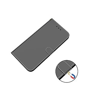 Θήκη Samsung Galaxy M11 OEM Mirror Surface γυαλιστερή με βάση στήριξης, υποδοχές καρτών και μαγνητικό κούμπωμα Flip Wallet από συνθετικό δέρμα και TPU μαύρο - Image 4