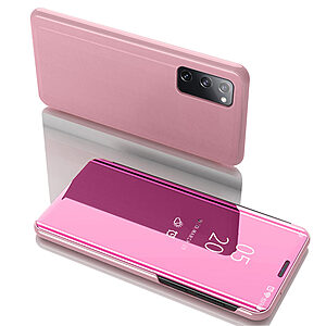 Θήκη Samsung Galaxy S20 FE OEM Mirror Surface Series Flip Window δερματίνη χρυσό ροζ χρυσό