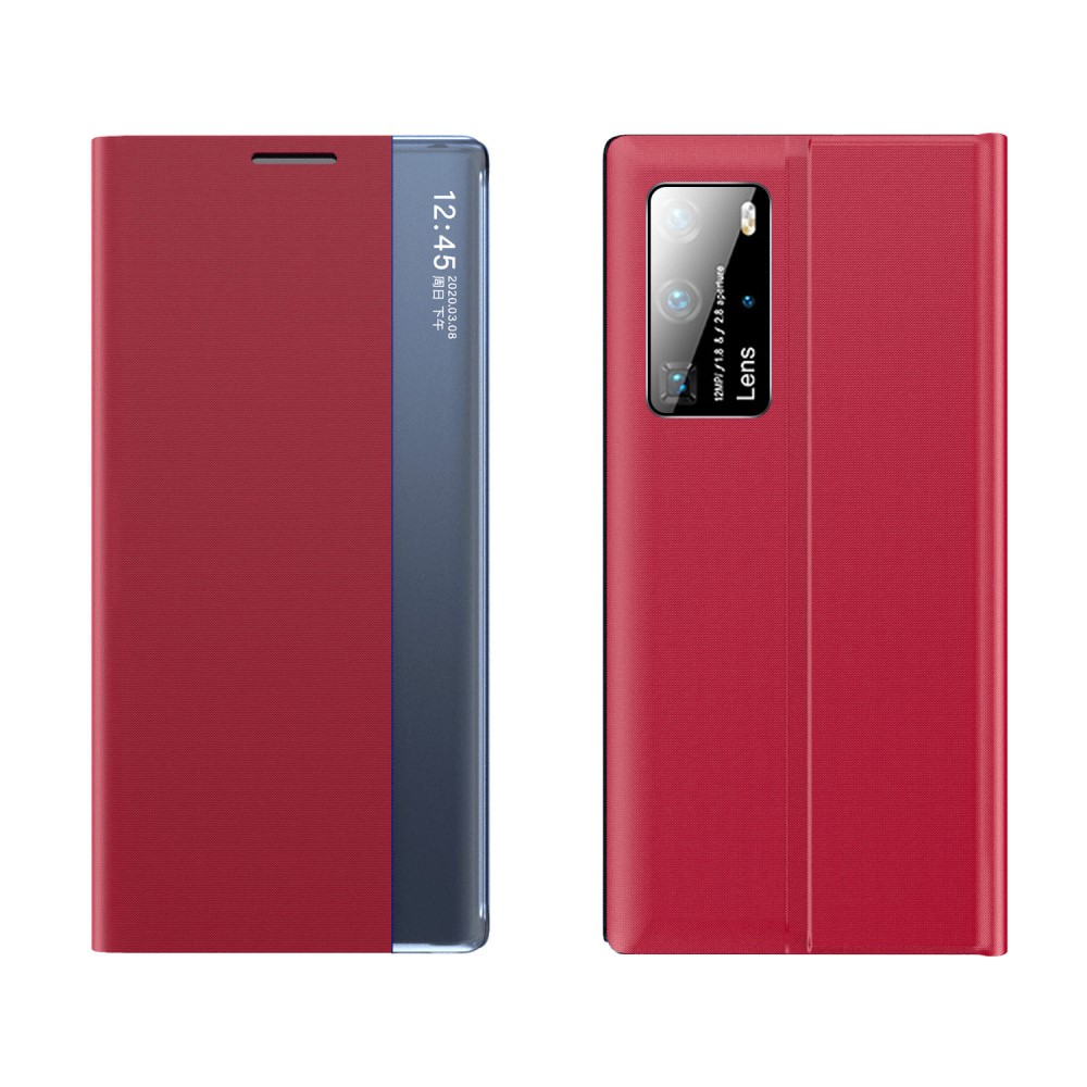 Θήκη Xiaomi Mi 10T / Mi 10T Pro OEM Half Mirror Active Smart View Stand Cover με μαγνητικό κούμπωμα από συνθετικό δέρμα κόκκινο