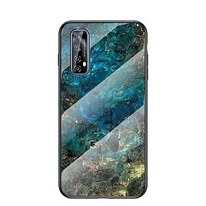 Θήκη Realme 7 OEM σχέδιο Marble με Πλάτη Tempered Glass TPU σμαραγδί