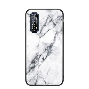 Θήκη Realme 7 OEM σχέδιο Marble με Πλάτη Tempered Glass TPU λευκό