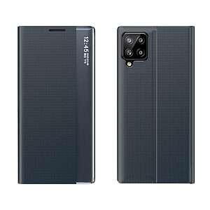 Θήκη Samsung Galaxy A12 OEM Half Mirror Active Smart View Stand Cover με μαγνητικό κούμπωμα από συνθετικό δέρμα μπλε