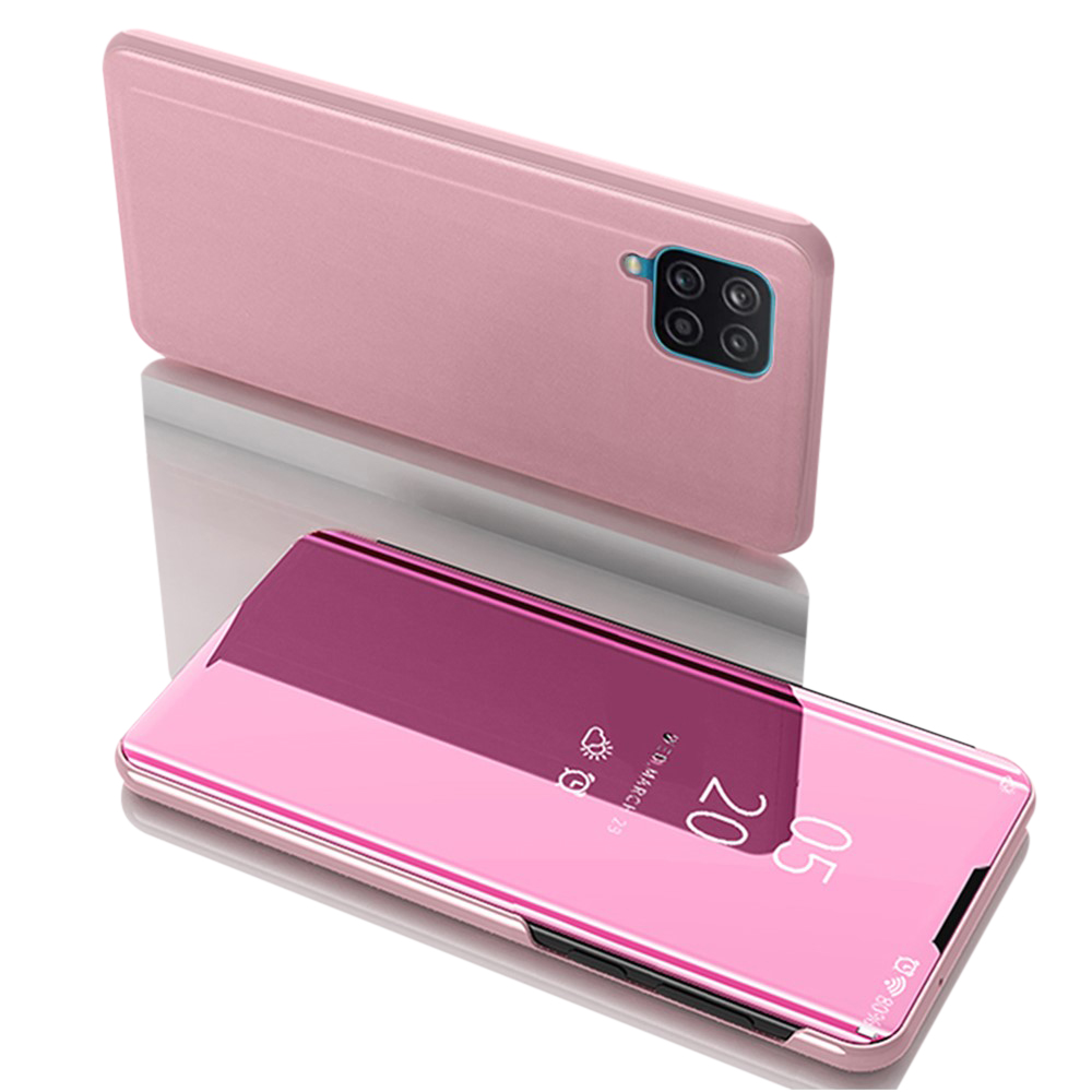 Θήκη Samsung Galaxy A12 OEM Mirror Surface Series Flip Window δερματίνη ροζ χρυσό Θήκη Samsung Galaxy A12 OEM Mirror Surface Series Flip Window δερματίνη ροζ χρυσό