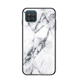 Θήκη Samsung Galaxy A12 OEM σχέδιο Marble με Πλάτη Tempered Glass TPU λευκό