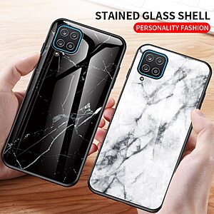 Θήκη Samsung Galaxy A12 / M12 OEM σχέδιο Marble με Πλάτη Tempered Glass TPU λευκό - Image 3