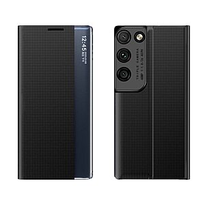 Θήκη Samsung Galaxy S21 Ultra OEM Half Mirror Active Smart View Stand Cover με μαγνητικό κούμπωμα από συνθετικό δέρμα μαύρο