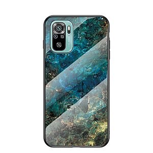 Θήκη Xiaomi Redmi Note 10 / 10S OEM σχέδιο Marble με Πλάτη Tempered Glass TPU σμαραγδί