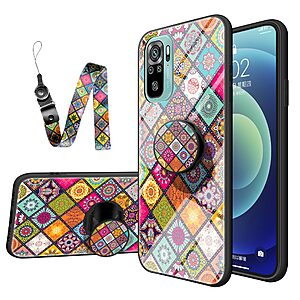 Θήκη Xiaomi Redmi Note 10 OEM Colorful Flower Print Glass Hybrid Phone Case Protector with Lanyar 1