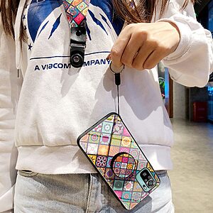 Θήκη Xiaomi Redmi Note 10 / 10S / Poco M5s OEM Colorful Flower Print Glass Hybrid Phone Case Protector with Lanyar 2 - Image 4