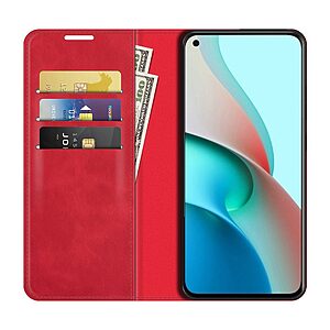 υποδοχές καρτών και εσωτερικό μαγνητικό κούμπωμα Flip Wallet από συνθετικό δέρμα κόκκινο