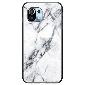 Θήκη Xiaomi Mi 11 Lite 4G / 5G OEM σχέδιο Marble με Πλάτη Tempered Glass TPU λευκό
