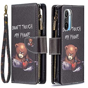 Θήκη Xiaomi Poco F3 OEM Angry bear with chainsaw Πορτοφόλι με βάση στήριξης