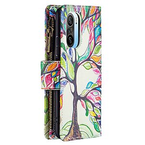Θήκη Xiaomi Poco F3 / Mi 11i OEM Colorized Tree Πορτοφόλι με βάση στήριξης, υποδοχές καρτών με φερμουάρ και μαγνητικό κούμπωμα από συνθετικό δέρμα και TPU - Image 3