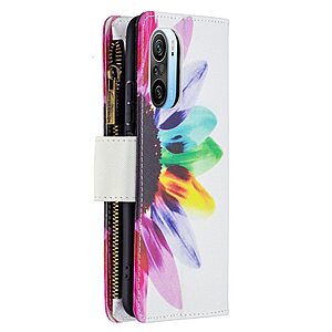 Θήκη Xiaomi Poco F3 / Mi 11i OEM Colorful Petals Πορτοφόλι με βάση στήριξης, υποδοχές καρτών με φερμουάρ και μαγνητικό κούμπωμα από συνθετικό δέρμα και TPU - Image 3