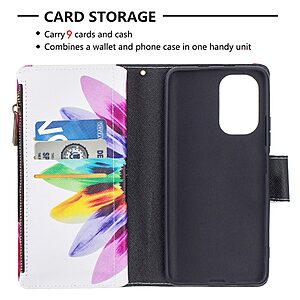 Θήκη Xiaomi Poco F3 / Mi 11i OEM Colorful Petals Πορτοφόλι με βάση στήριξης, υποδοχές καρτών με φερμουάρ και μαγνητικό κούμπωμα από συνθετικό δέρμα και TPU - Image 5