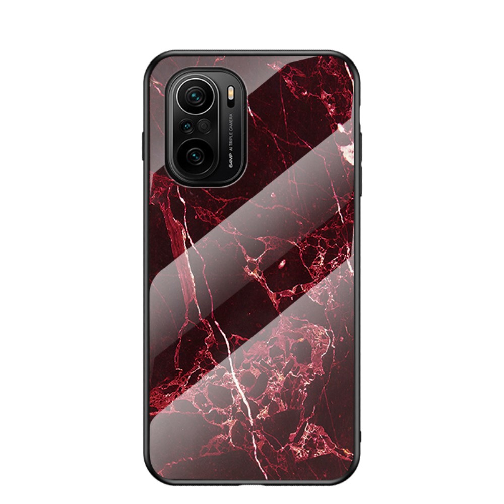 Θήκη Xiaomi Poco F3 OEM σχέδιο Marble με Πλάτη Tempered Glass TPU Blood Veins Θήκη Xiaomi Poco F3 OEM σχέδιο Marble με Πλάτη Tempered Glass TPU Blood Veins