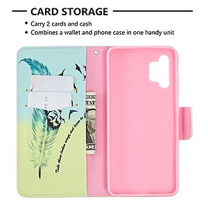 Θήκη Samsung Galaxy A32 4G OEM Feather & Birds με βάση στήριξης, υποδοχές καρτών και μαγνητικό κούμπωμα Flip Wallet από συνθετικό δέρμα και TPU - Image 3