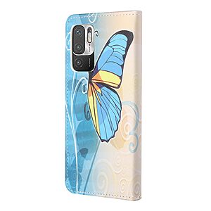 Θήκη Xiaomi Redmi Note 10 5G / Poco M3 Pro 5G OEM Blue Butterfly & Flowers με βάση στήριξης, υποδοχές καρτών και μαγνητικό κούμπωμα Flip Wallet από συνθετικό δέρμα και TPU - Image 3