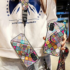 Θήκη Xiaomi Redmi Note 10 5G / Poco M3 Pro 5G OEM Colorful Flower Print Glass Hybrid Phone Case Protector with Lanyar 1 - Image 3