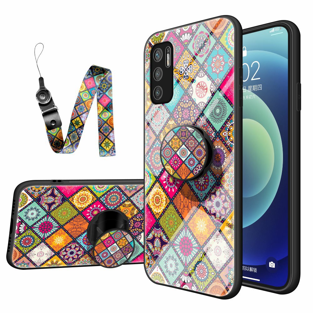 Θήκη Xiaomi Redmi Note 10 5G / Poco M3 Pro 5G OEM Colorful Flower Print Glass Hybrid Phone Case Protector with Lanyar 1 Θήκη Xiaomi Redmi Note 10 5G / Poco M3 Pro 5G OEM Colorful Flower Print Glass Hybrid Phone Case Protector with Lanyar 1