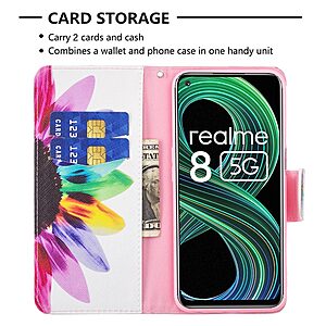 Θήκη Realme 8 5G OEM Colorful Petals με βάση στήριξης, υποδοχές καρτών και μαγνητικό κούμπωμα Flip Wallet από συνθετικό δέρμα και TPU - Image 3