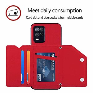 Θήκη Realme 8 5G OEM Πλάτη δερματίνη με υποδοχές καρτών και αντικραδασμικό Premium TPU κόκκινο - Image 3