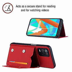 Θήκη Realme 8 5G OEM Πλάτη δερματίνη με υποδοχές καρτών και αντικραδασμικό Premium TPU κόκκινο - Image 4