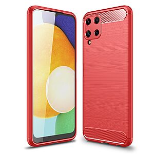 Θήκη Samsung Galaxy A22 4G OEM Brushed TPU Carbon Πλάτη κόκκινο ανοιχτό