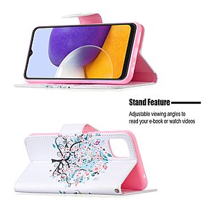 Θήκη Samsung Galaxy A22 5G OEM Flowered Tree με βάση στήριξης, υποδοχές καρτών και μαγνητικό κούμπωμα Flip Wallet από συνθετικό δέρμα και TPU - Image 4