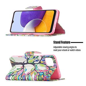 Θήκη Samsung Galaxy A22 5G OEM Colorized Tree με βάση στήριξης, υποδοχές καρτών και μαγνητικό κούμπωμα Flip Wallet από συνθετικό δέρμα και TPU - Image 4