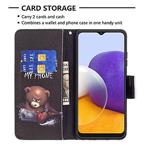 Θήκη Samsung Galaxy A22 5G OEM Angry bear with chainsaw με βάση στήριξης, υποδοχές καρτών και μαγνητικό κούμπωμα Flip Wallet από συνθετικό δέρμα και TPU - Image 5