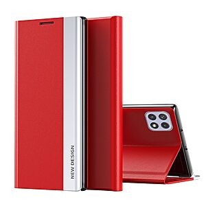 Θήκη Samsung Galaxy A22 5G OEM Invisible Magnet Leather Stand Cover με μαγνητικό κούμπωμα από συνθετικό δέρμα κόκκινο